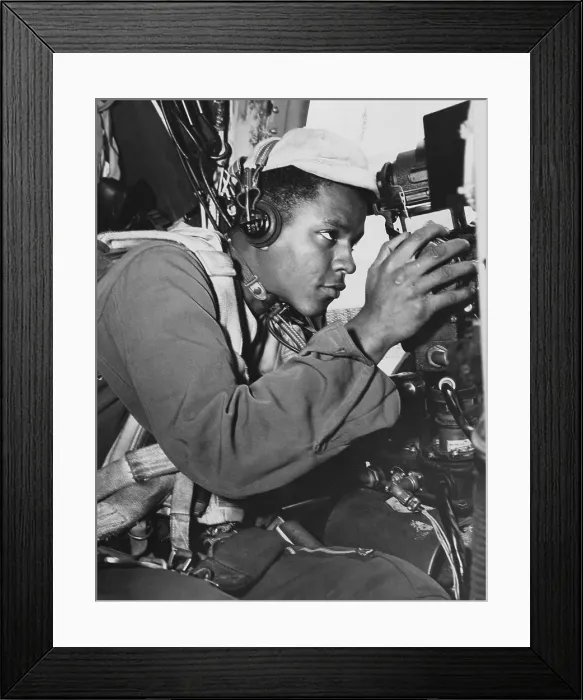 Framed Print : African American gunner on a B-29 Super Fortress of the 98th Bomb Wing during the Korean War. Ca. 1950-53. (BSLOC_2014_11_212) Framed Print : African American gunner on a B-29 Super Fortress of the 98th Bomb Wing during the Korean War. Ca. 1950-53. (BSLOC_2014_11_212)