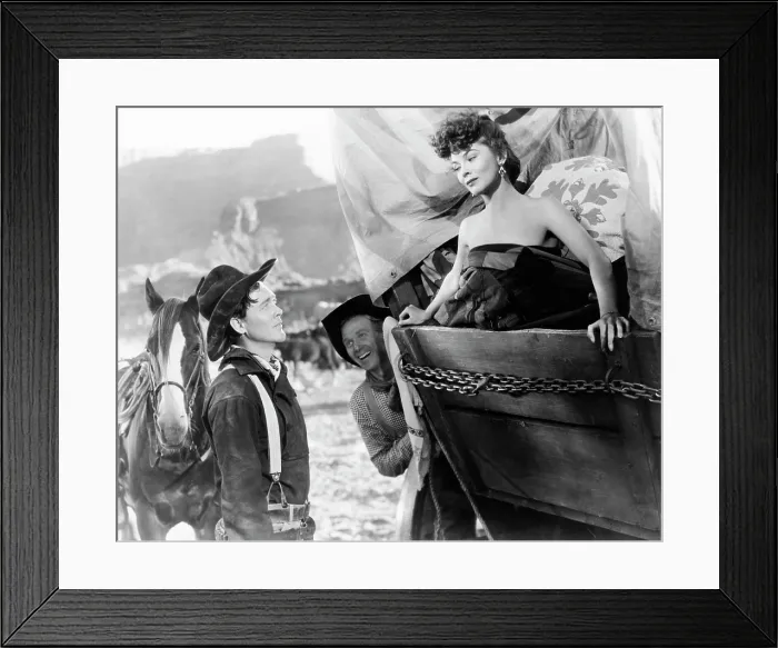 Framed Print : WAGON MASTER, (aka WAGONMASTER), from left: Ben Johnson, Harry Carey Jr. Joanne Dru, 1950 Framed Print : WAGON MASTER, (aka WAGONMASTER), from left: Ben Johnson, Harry Carey Jr. Joanne Dru, 1950