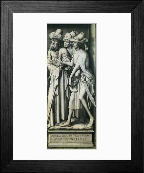 Framed Print : WEYDEN, Rogier van der (1400-1464). The Caesar's Coin. ca. 1455. Three Pharisees. Chiaroscuro painting, simulating sculptures. International gothic. Oil on canvas. SPAIN Framed Print : WEYDEN, Rogier van der (1400-1464). The Caesar's Coin. ca. 1455. Three Pharisees. Chiaroscuro painting, simulating sculptures. International gothic. Oil on canvas. SPAIN