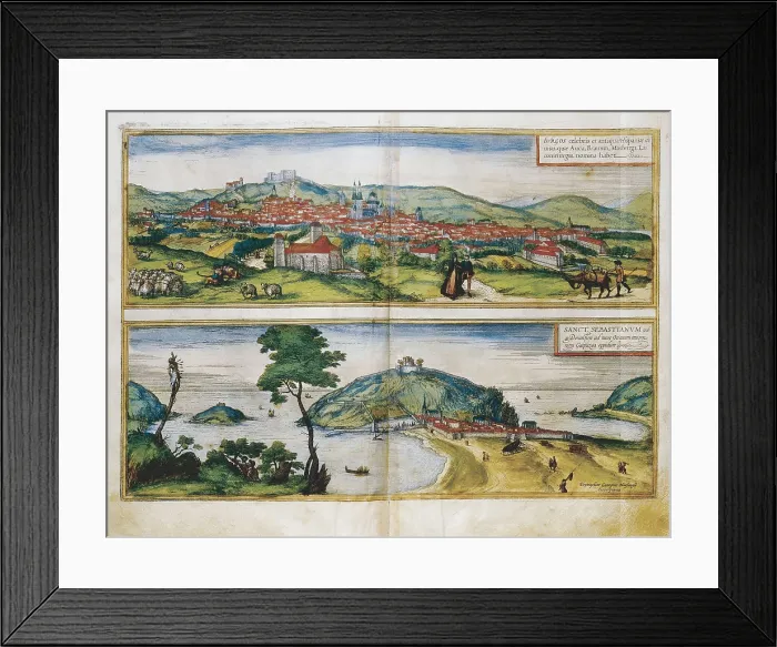 Framed Print : AISA / Everett Collection HOGENBERG, Franz (1535-1590). Civitatis Orbis Terrarum. 1572-1617. Map of the cities of Burgos (upper part) and San Sebastin (1576) Framed Print : AISA / Everett Collection HOGENBERG, Franz (1535-1590). Civitatis Orbis Terrarum. 1572-1617. Map of the cities of Burgos (upper part) and San Sebastin (1576)