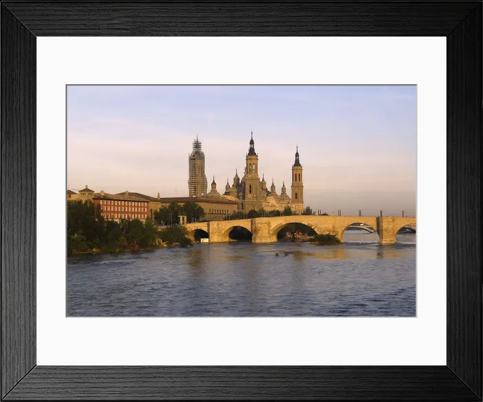 Framed Print : SPAIN. Zaragoza. Basilica of Our Lady of the Pilar, Ebro river and Puente de Piedra (Stone Bridge). AISA / Everett Collection**US SALES ONLY**