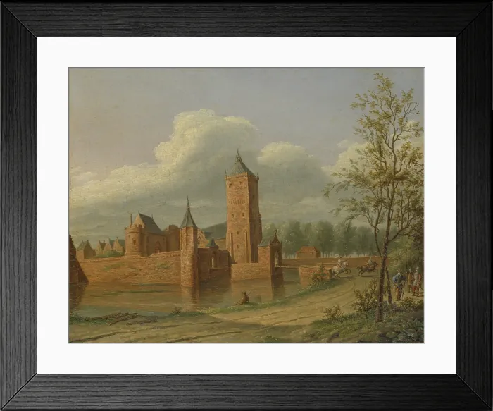Framed Print : Batestein Castle near Vianen, by Jan Jacob Teyler van Hall, 1840, Ditch painting, oil on panel