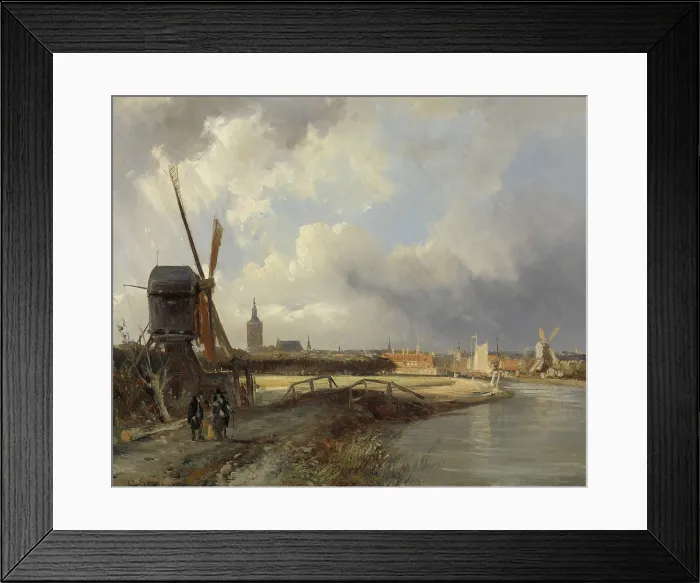 Framed Print : View of The Hague, by Cornelis Springer, c. 1850-52, Dutch painting, oil on canvas