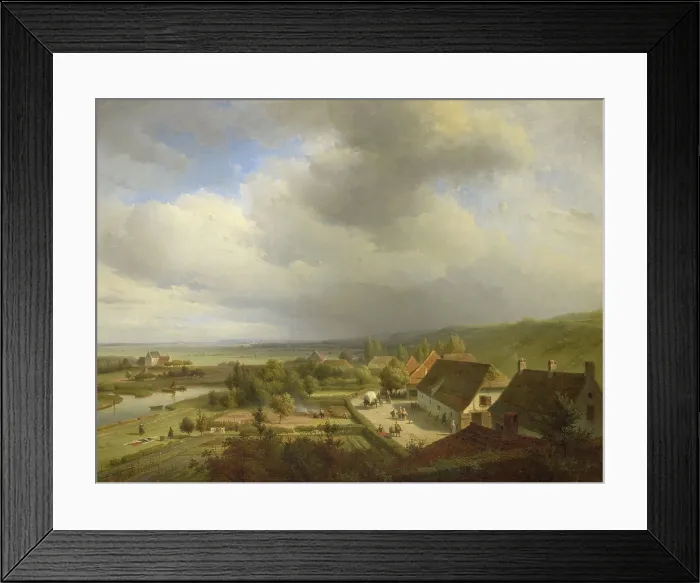 Framed Print : Hilly Landscape near Wageningen, by Abraham Johannes Couwenberg, 1833-44, Dutch oil painting. Painting is made from a high vantage point, which is unusual in Dutch landscape