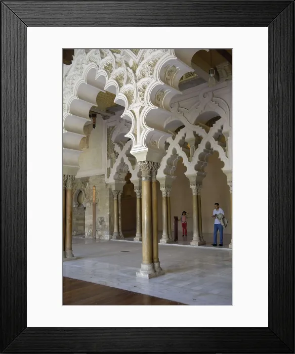 Framed Print : Aljaferia Palace. 11th c. SPAIN. Zaragoza. La Aljaferia Palace. Aljafera Palace. Hispano-Moresque art. Taifas Kingdoms period. Architecture Framed Print : Aljaferia Palace. 11th c. SPAIN. Zaragoza. La Aljaferia Palace. Aljafera Palace. Hispano-Moresque art. Taifas Kingdoms period. Architecture