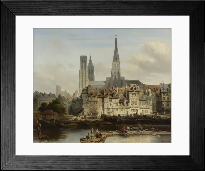 Framed Print : The Quay de Paris in Rouen, by Johannes Bosboom, 1839, Dutch painting, oil on canvas