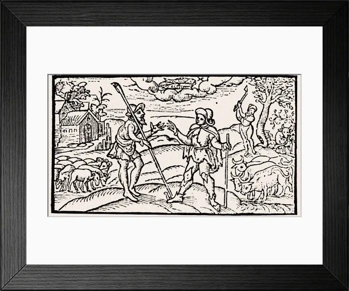 Framed Print : English shepherd of 16th c. Xylography. AISA / Everett Collection**US SALES ONLY**