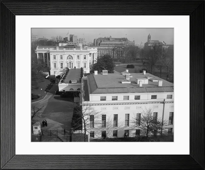 Framed Print : White House and the Executive Offices of the newly renovated West Wing. Feb. 8, 1938. (BSLOC_2013_8_7)