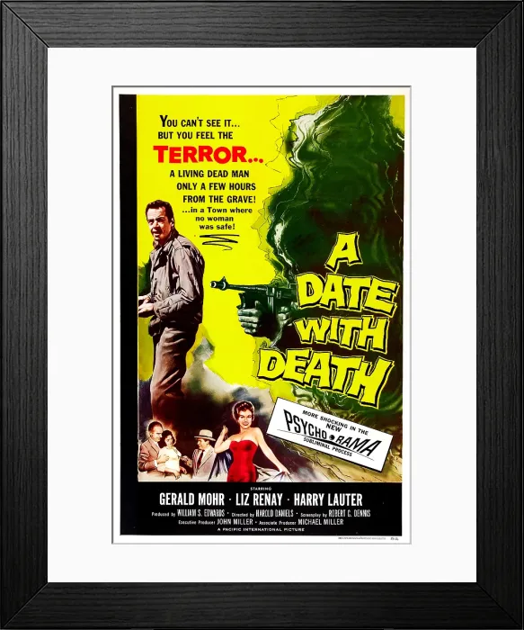 Framed Print : A DATE WITH DEATH, US poster, Gerald Mohr (left), Liz Renay (bottom center), 1959 Framed Print : A DATE WITH DEATH, US poster, Gerald Mohr (left), Liz Renay (bottom center), 1959