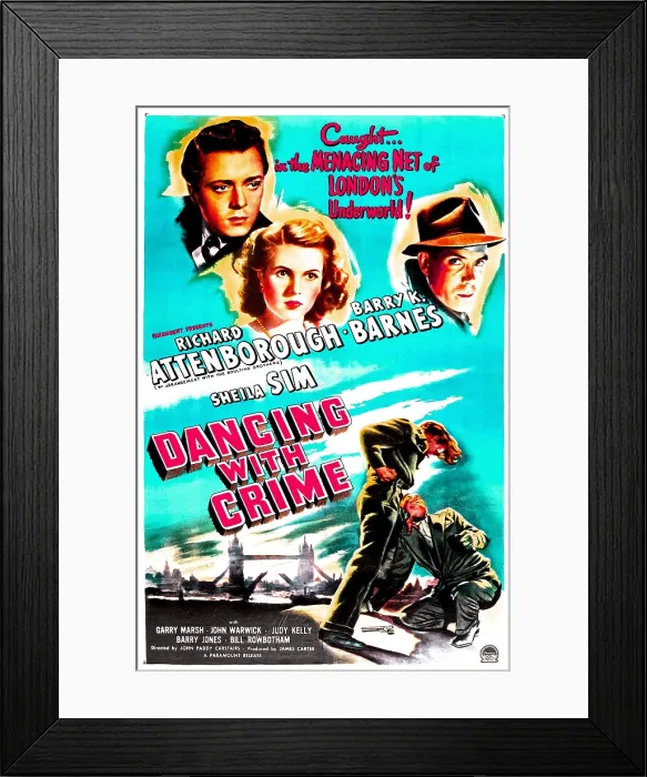 Framed Print : DANCING WITH CRIME, US poster, top left from left: Richard Attenborough, Sheila Sim, Barry K. Barnes, 1947
