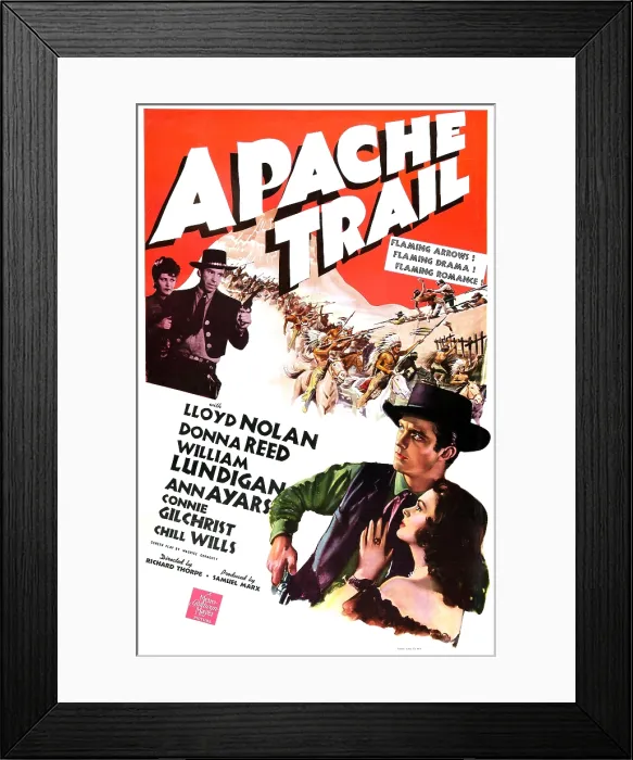 Framed Print : APACHE TRAIL, US poster, top from left: Ann Ayars, Lloyd Nolan, bottom from left: William Lundigan, Donna Reed, 1942