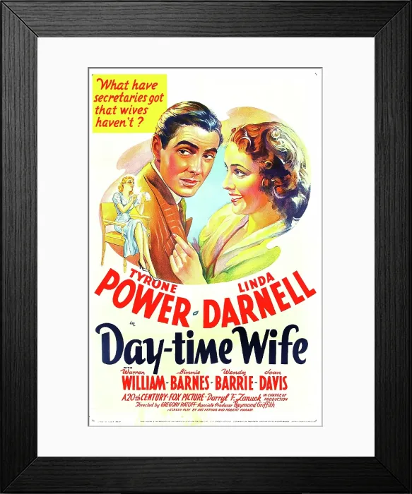 Framed Print : DAY-TIME WIFE, US poster art, from left: Wendy Barrie, Tyrone Power, Linda Darnell, 1939. TM & copyright 20th Century Fox Film Corp