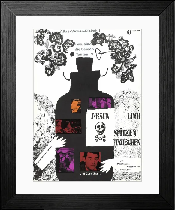 Framed Print : ARSENIC AND OLD LACE, (aka ARSEN UND SPITZEN HAUBCHEN), German poster, upper left to right: Peter Lorre, Edward Everett Horton, Josephine Hull, Jean Adair