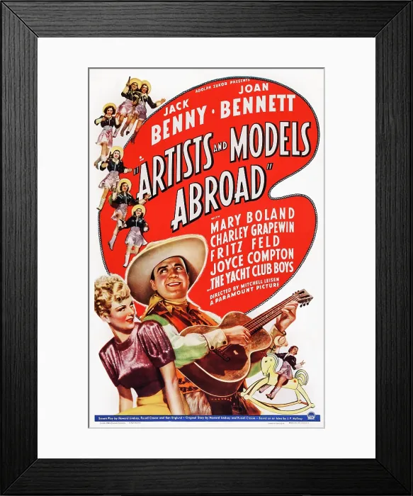 Framed Print : ARTISTS AND MODELS ABROAD, US poster art, from left: Joan Bennett, Jack Benny, 1938 Framed Print : ARTISTS AND MODELS ABROAD, US poster art, from left: Joan Bennett, Jack Benny, 1938