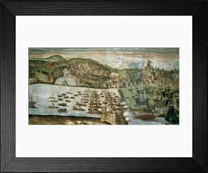 Framed Print : Arrival of the Spanish squadron to Lisbon under the commandment of Don Alvaro de Bazn. Fresco. AISA / Everett Collection**US SALES ONLY**