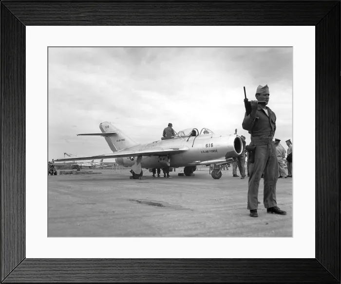 Framed Print : Soviet MiG-15 jet fighter delivered by defecting North Korean pilot Lt. No Kum-Sok in 1953 Framed Print : Soviet MiG-15 jet fighter delivered by defecting North Korean pilot Lt. No Kum-Sok in 1953