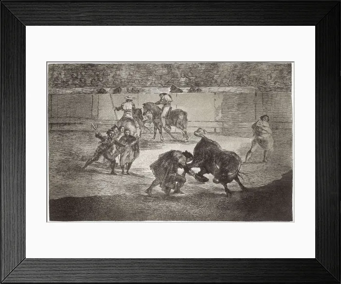 Framed Print : GOYA Y LUCIENTES, Francisco de (1746-1828). Un diestro entrando a matar con un sombrero en la mano en lugar de muleta (Bullfighter going in for the kill using a hat instead of a muleta). 1815-1816