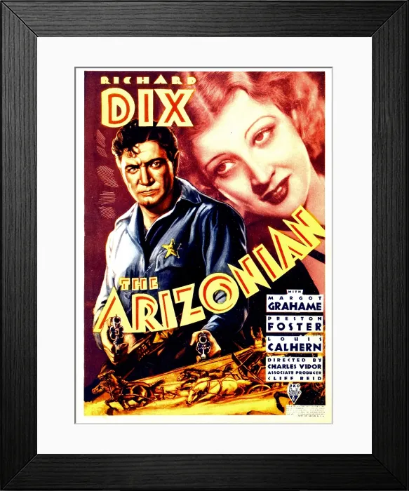 Framed Print : THE ARIZONIAN, from left: Richard Dix, Margot Grahame on midget window card, 1935