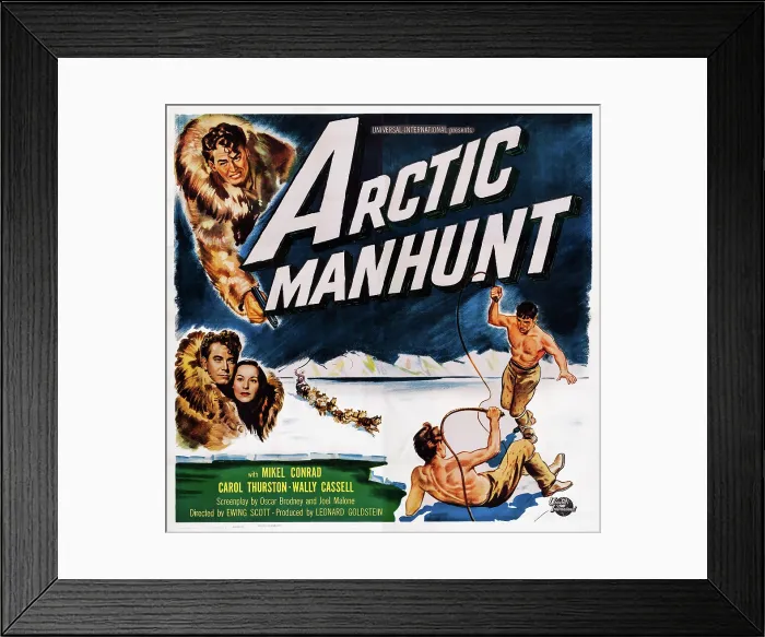 Framed Print : ARCTIC MANHUNT, US poster art, bottom left: Mikel Conrad, Carol Thurston, 1949