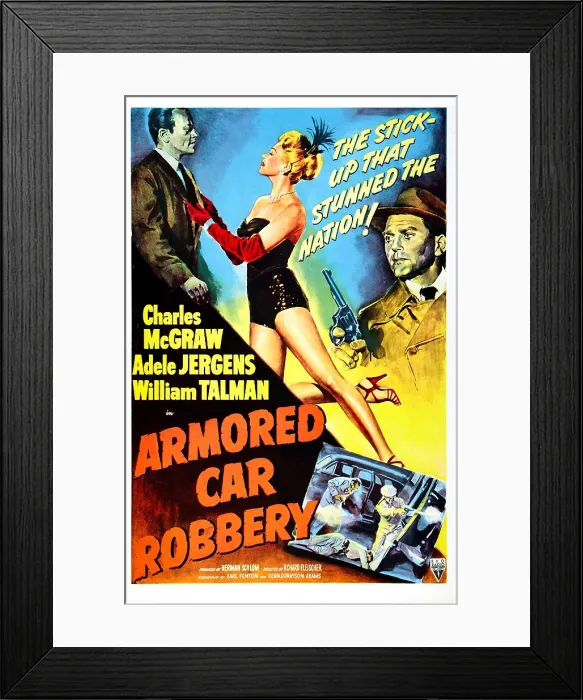 Framed Print : ARMORED CAR ROBBERY, US poster, from left: William Talman, Adele Jergens, Charles McGraw, 1950