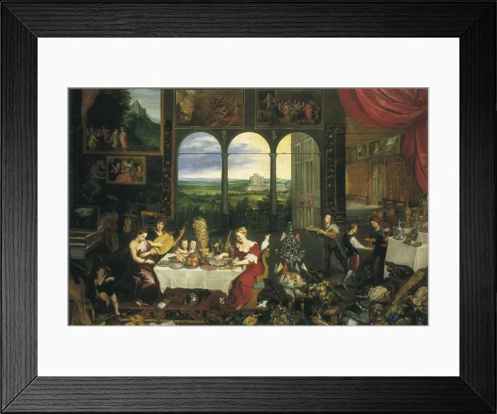Framed Print : Breugel, Jan, The Elder, called 'Velvet Bruegel' (1568-1625). Taste, Hearing and Touch. 1617 - 1618