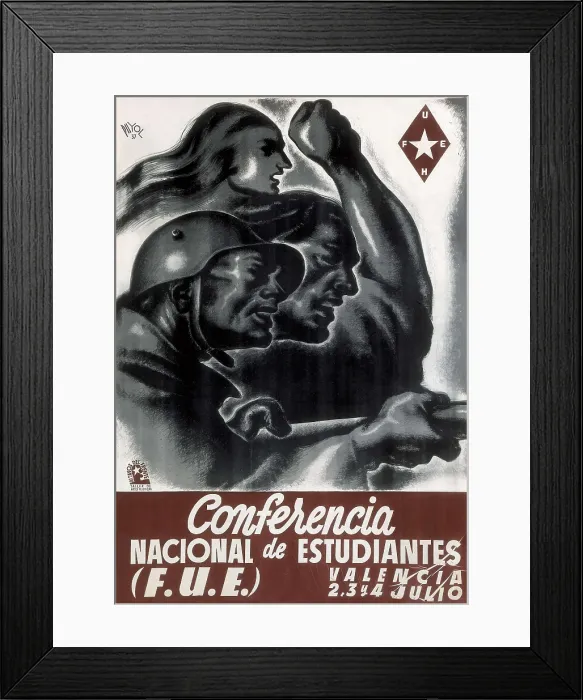 Framed Print : Spanish Civil War (1936-1939). 'Conferencia Nacional de Estudiantes (F.U.E.)' (Students National Conference). Poster by Ramn Puyol (1937). SPAIN. Salamanca Framed Print : Spanish Civil War (1936-1939). 'Conferencia Nacional de Estudiantes (F.U.E.)' (Students National Conference). Poster by Ramn Puyol (1937). SPAIN. Salamanca