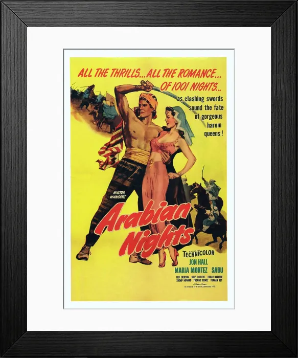 Framed Print : ARABIAN NIGHTS, poster art, l-r: Jon Hall, Maria Montez, 1942 Framed Print : ARABIAN NIGHTS, poster art, l-r: Jon Hall, Maria Montez, 1942