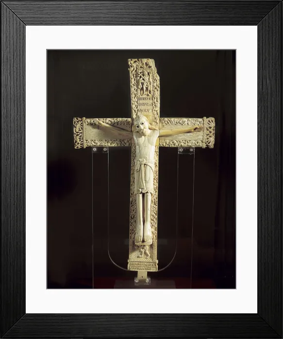 Framed Print : Crucifix of don Fernando and doa Sancha. ca. 1063. Romanesque art. Sculpture on ivory. SPAIN. Madrid. National Museum of Archaeology. Proc: SPAIN. Len