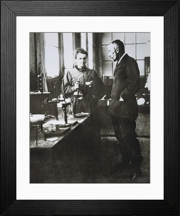 Framed Print : CURIE, Marie (1867-1934); CURIE, Pierre (1859-1906). Portrait of Mr. and Mrs. Curie in their laboratory. SPAIN. Madrid. National Library. AISA / Everett Collection**US SALES ONLY**