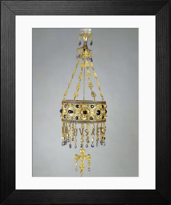 Framed Print : Votive crown of Recesvinto. 653-672. Made in gold, precious stones and pearls. Visigothic art. Jewelry. SPAIN. Madrid. National Museum of Archaeology. Proc: SPAIN. Guadamur Framed Print : Votive crown of Recesvinto. 653-672. Made in gold, precious stones and pearls. Visigothic art. Jewelry. SPAIN. Madrid. National Museum of Archaeology. Proc: SPAIN. Guadamur