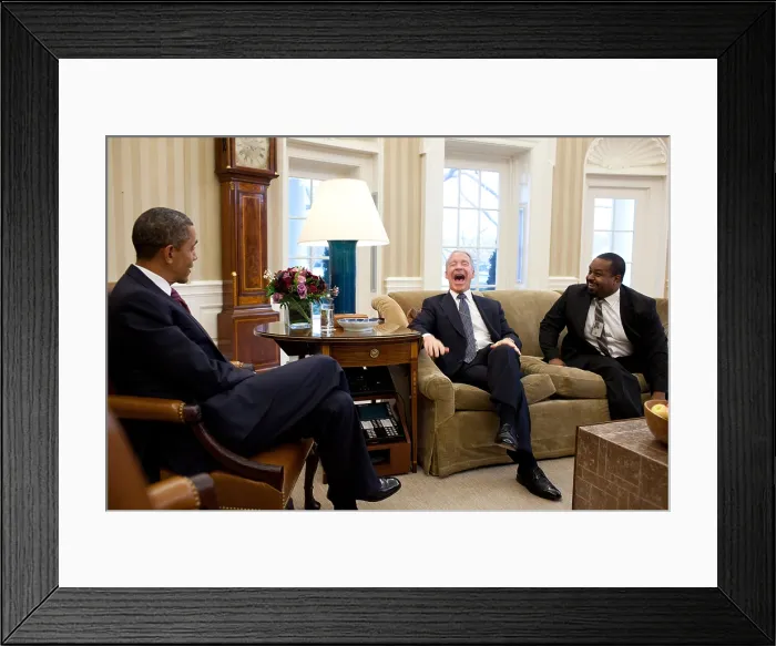 Framed Print : Megachurch Pastor Joel Hunter laughs out loud in a meeting with President Barack Obama Framed Print : Megachurch Pastor Joel Hunter laughs out loud in a meeting with President Barack Obama