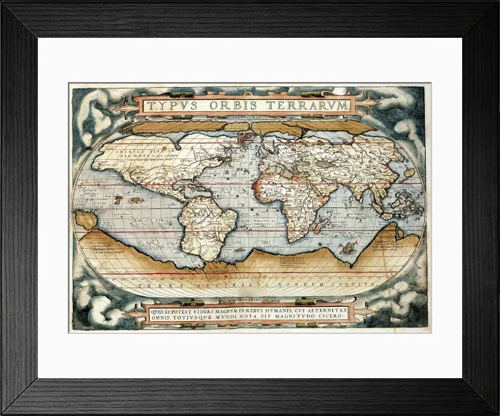 Framed Print : ORTELIUS, Abraham (1527-1598). 'Theatrum Orbis Terrarum' (Anntwerp, 1570). Representation of the Earth Globe. Painting. AISA / Everett Collection**US SALES ONLY** Framed Print : ORTELIUS, Abraham (1527-1598). 'Theatrum Orbis Terrarum' (Anntwerp, 1570). Representation of the Earth Globe. Painting. AISA / Everett Collection**US SALES ONLY**