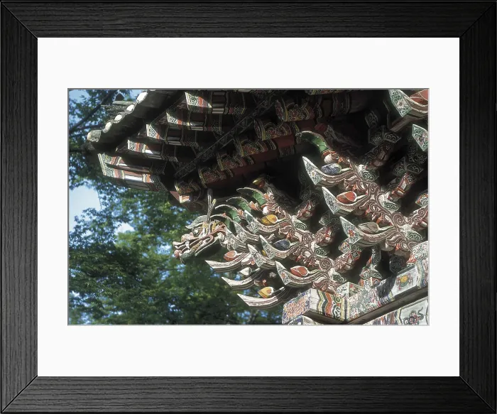 Framed Print : NORTH KOREA. KANGWON. Solbon-Kosan. Buddhist temple of Sok Wangsa (1386). Detail of the roof. AISA / Everett Collection**US SALES ONLY**