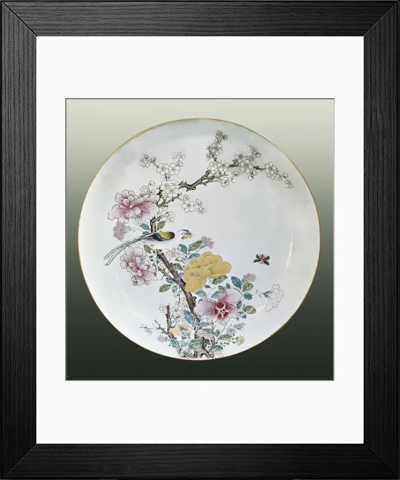 Framed Print : Plate witn Bird. Chinese art. Chinese art. China  /  Porcelain. FRANCE. Paris. Guimet Museum. AISA / Everett Collection**US SALES ONLY**
