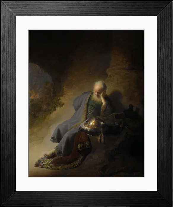 Framed Print : Jeremiah Lamenting the Destruction of Jerusalem, by Rembrandt, 1628, Dutch painting, oil on panel