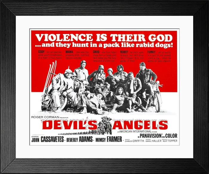 Framed Print : DEVIL'S ANGELS, Leo Gordon (third from left); John Cassavetes (second from right); Beverly Adams (woman on ground); Mimsy Farmer (woman in cap), 1967