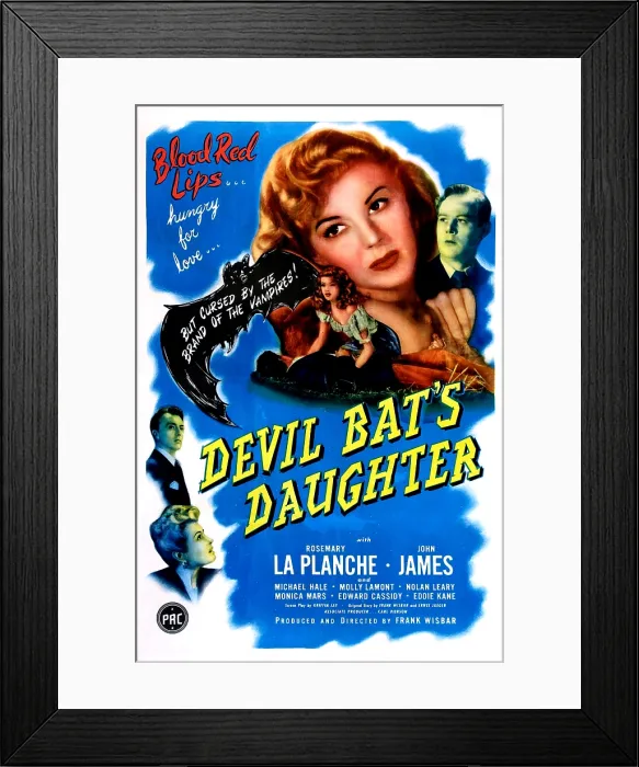 Framed Print : DEVIL BAT'S DAUGHTER, US poster, Rosemary La Planche (top center), John James (top right), 1946