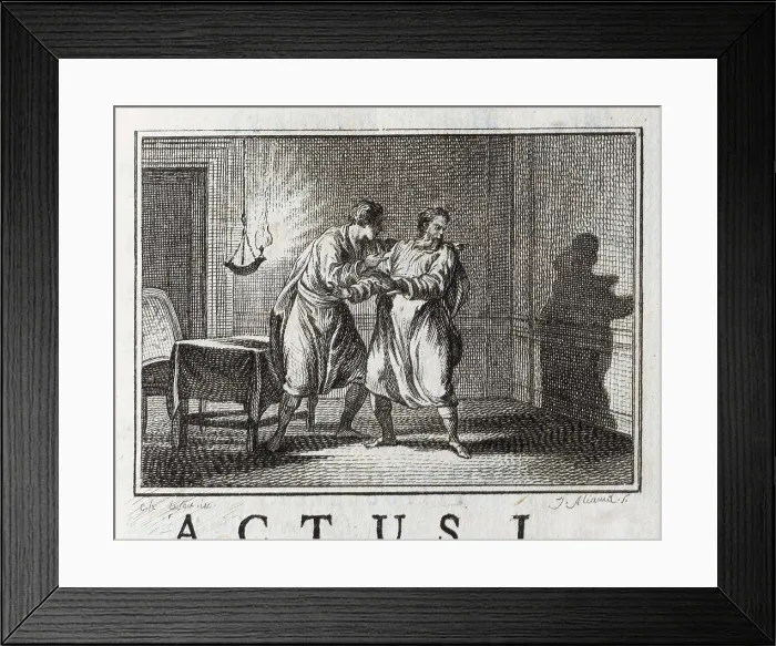 Framed Print : Plautus (254-184 BC). Scene from the first act of the comedy 'Bacchides' (1759). Etching. AISA / Everett Collection**US SALES ONLY**