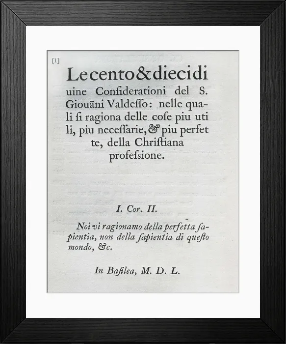Framed Print : 'Las ciento y diez consideraciones divinas' (Hundred and Ten Divine Considerations). Italian edition (Basle, 1550). AISA / Everett Collection**US SALES ONLY** Framed Print : 'Las ciento y diez consideraciones divinas' (Hundred and Ten Divine Considerations). Italian edition (Basle, 1550). AISA / Everett Collection**US SALES ONLY**