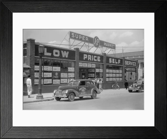 Framed Print : A&P Supermarket in Durham, North Carolina, May 1940. From 1915 through 1975, A&P was the largest U.S. food retailer. (BSLOC_2013_8_99)