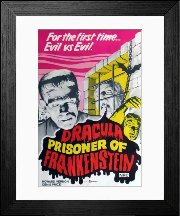 Framed Print : DRACULA CONTRA FRANKENSTEIN, (aka DRACULA PRISONER OF FRANKENSTEIN), top right: Howard Vernon, on Australian poster art, 1972