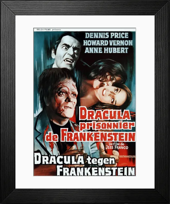 Framed Print : DRACULA CONTRA FRANKENSTEIN, (aka DRACULA PRISONER OF FRANKENSTEIN, aka DRACULA TEGEN FRANKENSTEIN), top left: Howard Vernon, bottom left: Dennis Price