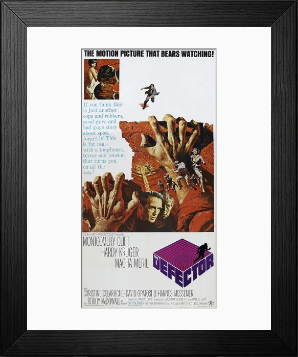 Framed Print : THE DEFECTOR, (aka L'ESPION), US poster, bottom from left: Montgomery Clift, Hardy Kruger, 1966