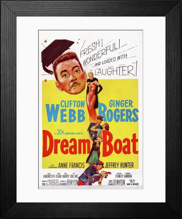 Framed Print : DREAMBOAT, US poster art, top left: Clifton Webb; center: Ginger Rogers, 1952. TM & Copyright 20th Century Fox-Film Corp. All rights reserved / courtesy Everett Collection Framed Print : DREAMBOAT, US poster art, top left: Clifton Webb; center: Ginger Rogers, 1952. TM & Copyright 20th Century Fox-Film Corp. All rights reserved / courtesy Everett Collection