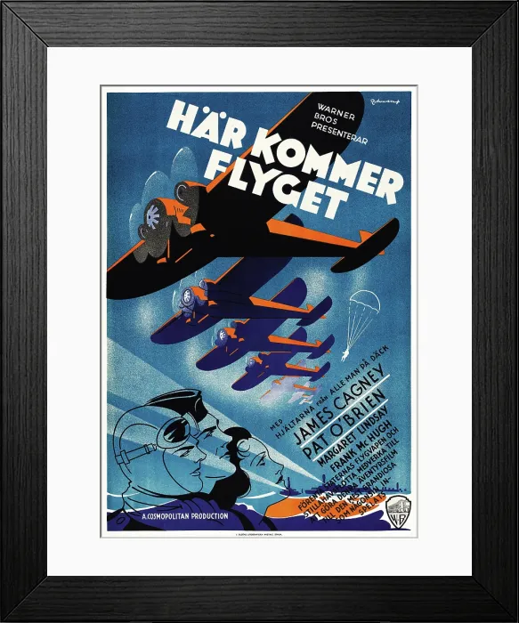 Framed Print : DEVIL DOGS OF THE AIR, (aka HAR KOMMER FLYGET), bottom l-r: James Cagney, Pat O'Brien, Margaret Lindsay on Swedish poster art, 1935