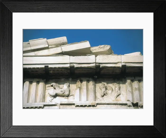 Framed Print : IKTINOS (5th C. BC); PHIDIAS (490 -431 BC); CALCRATES, (5th C. BC). Parthenon. GREECE. Athens. Acropolis. Parthenon. Detail of frieze and tympanum in Dorian style Framed Print : IKTINOS (5th C. BC); PHIDIAS (490 -431 BC); CALCRATES, (5th C. BC). Parthenon. GREECE. Athens. Acropolis. Parthenon. Detail of frieze and tympanum in Dorian style