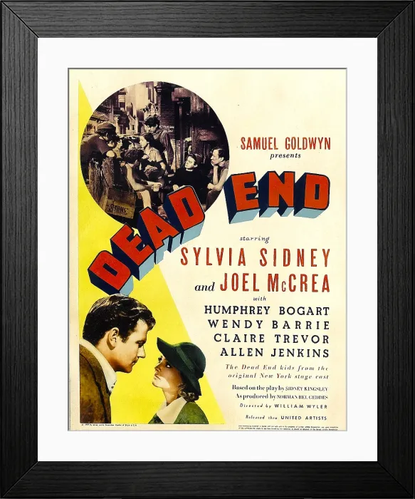 Framed Print : DEAD END, top left: Dead End Kids, bottom from left: Joel McCrea, Sylvia Sidney on window card, 1937