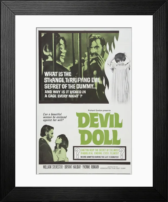 Framed Print : DEVIL DOLL, top and bottom l-r: Bryant Haliday, Yvonne Romain on poster art, 1964 Framed Print : DEVIL DOLL, top and bottom l-r: Bryant Haliday, Yvonne Romain on poster art, 1964