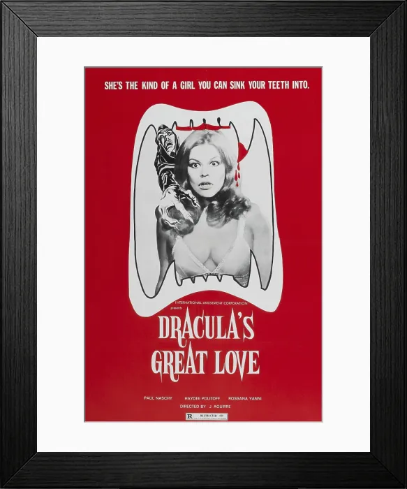 Framed Print : DRACULA'S GREAT LOVE, (aka COUNT DRACULA'S GREAT LOVE, aka CEMETERY GIRLS, aka THE GREAT LOVE OF COUNT DRACULA), poster art, 1972