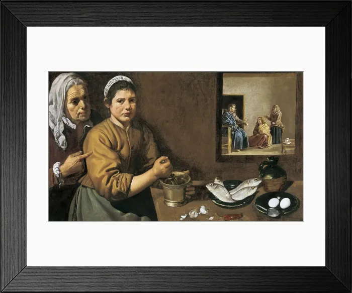 Framed Print : VELAZQUEZ, Diego Rodrguez de Silva (1599-1660). Christ in the House of Martha and Mary. ca. 1618. Baroque art. Oil on canvas. UNITED KINGDOM. London. National Gallery